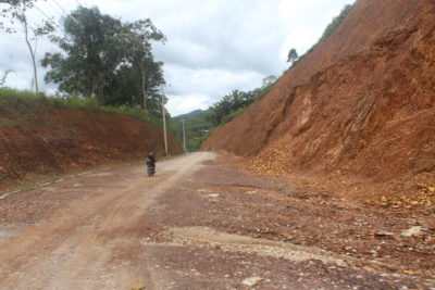 A road leading to the mine site, where preliminary clearing work for the tailings dam has already begun. 