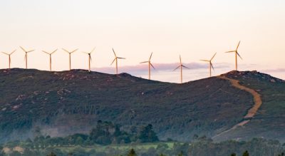 Wind turbines in Galicia, Spain. 