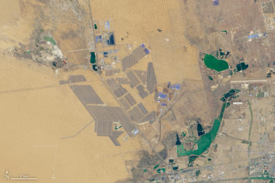 The Tengger Desert Solar Park in China’s Ningxia province, one of the largest solar installations in the world, boasts a capacity of 1.5 gigawatts. China is now undertaking a 100-gigawatt solar and wind project.