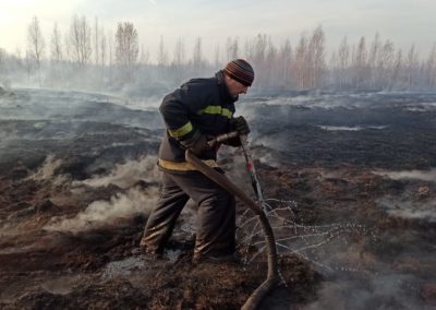 A smoldering wildfire in the Sverdlovsk region of Russia, October 2021.