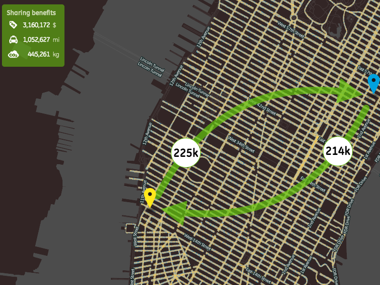 Hubcab map of NYC taxi routes