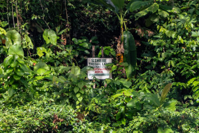 A sign marks the boundary of protected Sirebe land.